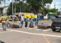 ATUALIZADA: Batida entre moto apps deixa três feridos na frente do Porto Velho Shopping