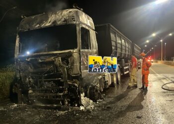 URGENTE: Carreta bitrem é atingida por incêndio na BR-364 – Assista