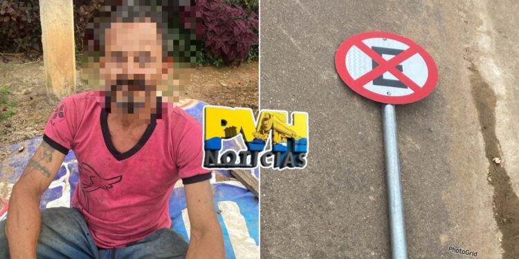 MÃO GRANDE: PM flagra ladrão furtando placa de sinalização na zona leste