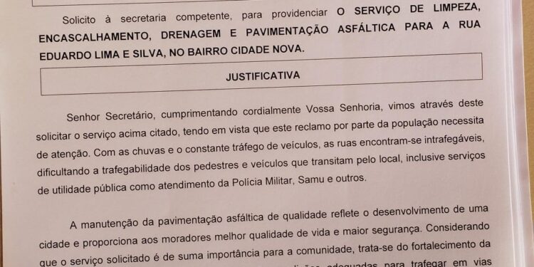 Rua Eduardo Lima e Silva recebe obras após solicitação do vereador Edimilson Dourado