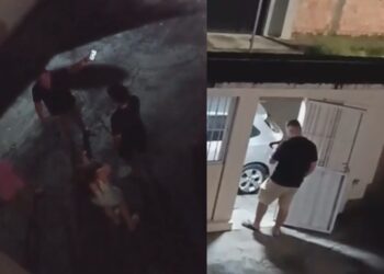 “Socorro, peguem meu neném”: Vídeo mostra homem espancando a esposa com bebê no colo
