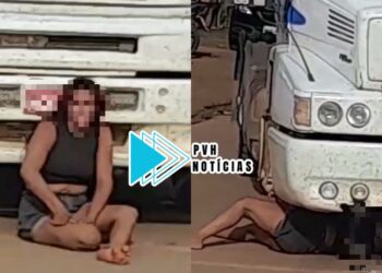 URGENTE: Mulher se joga na frente de caminhão e quase é atropelada na zona leste