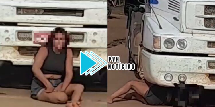 URGENTE: Mulher se joga na frente de caminhão e quase é atropelada na zona leste