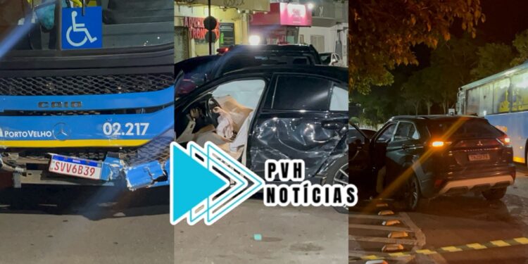 URGENTE: Mulher fica ferida em acidente envolvendo três veículos no centro