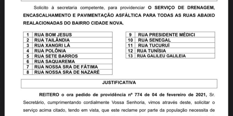 Prefeitura inicia obras para asfaltamento de ruas no Bairro Cidade Nova a pedido do vereador Edimilson Dourado