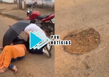 URGENTE: Mulher sofre queda de moto depois de bater em buraco na zona leste