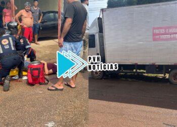 CONTRAMÃO: Motociclista bate em caminhão estacionado na zona sul de Porto Velho