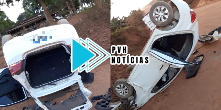 URGENTE: Casal fica ferido em acidente com capotamento na capital