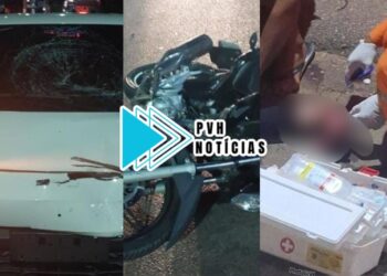 PÉ DILACEROU: Batida entre carro e moto deixa mulher em estado grave no centro