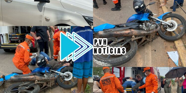 URGENTE: Motociclista bate tórax em lixeira após colisão com carro no centro