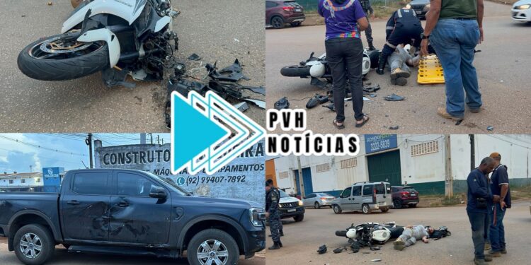 URGENTE: Moto BMW bate em caminhonete e piloto fica ferido na zona sul
