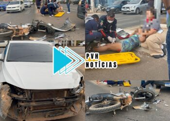 SINAL FECHADO: Motociclista quebra perna em grave acidente na Avenida Rio Madeira