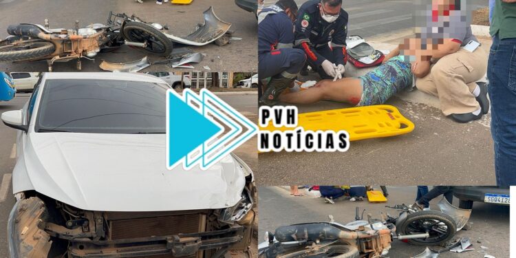 SINAL FECHADO: Motociclista quebra perna em grave acidente na Avenida Rio Madeira