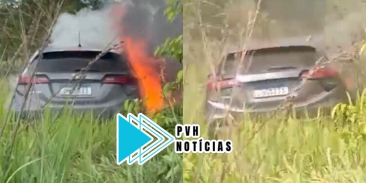 URGENTE: HR-V roubado é incendiado por bandidos na zona leste