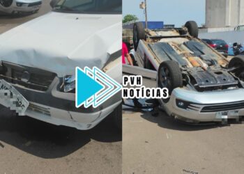 URGENTE: Motorista fica ferido em acidente com capotamento no centro de Porto Velho
