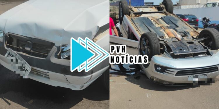 URGENTE: Motorista fica ferido em acidente com capotamento no centro de Porto Velho