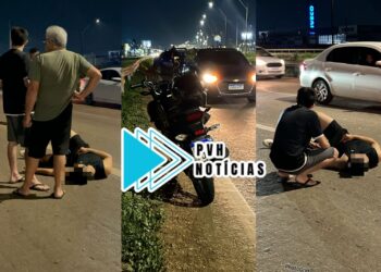 NA BR-364: Motorista de Corolla foge depois de derrubar motociclista embaixo de passarela
