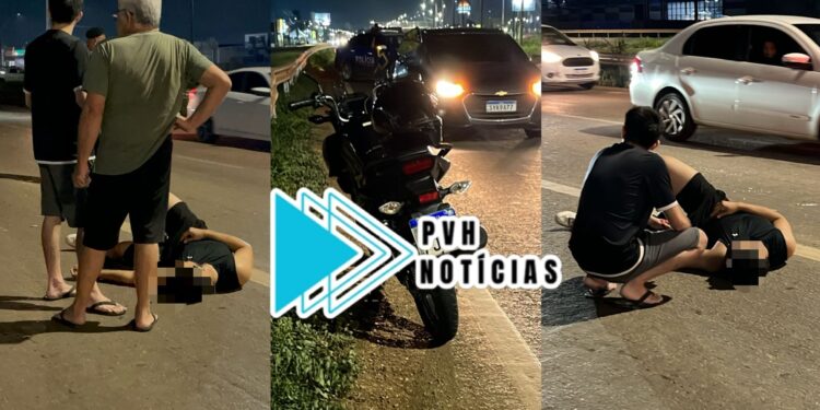 NA BR-364: Motorista de Corolla foge depois de derrubar motociclista embaixo de passarela