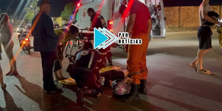 URGENTE: Pneu de moto estoura e mulher sofre grave acidente na Mamoré