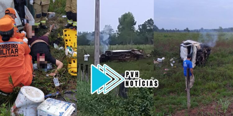 URGENTE: Grave acidente com capotamento de caminhonete deixa vítima presa às ferragens na BR-319