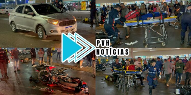 URGENTE: Colisão entre três motos e um carro deixa vários feridos na Rio de Janeiro