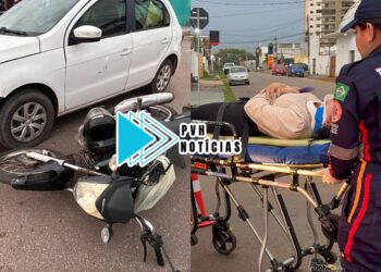 Carro avança cruzado e atinge motociclista no centro