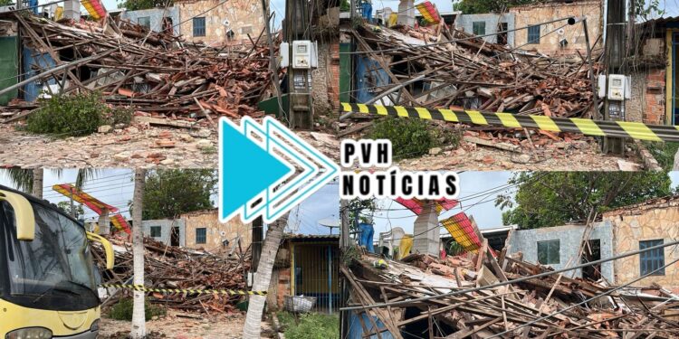 URGENTE: Casa desaba com moradores no centro de Porto Velho