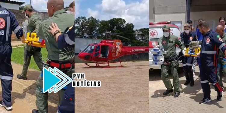 ATUALIZADA: Criança de 2 anos vítima de grave acidente é socorrida em helicóptero dos Bombeiros