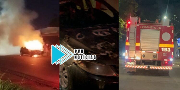 URGENTE: Carro é atingido por incêndio no bairro Nova Porto Velho