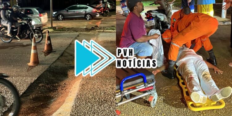 URGENTE: Motociclista sofre queda em buraco de obra deixado na frente do Detran