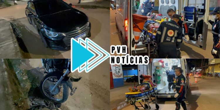 URGENTE: Casal fica ferido em grave acidente entre carro e moto na zona leste