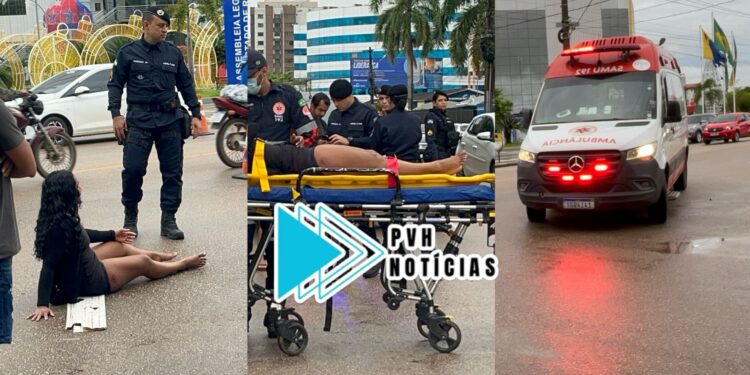 URGENTE: Motociclista sofre queda e fica ferida em frente ao TJRO em Porto Velho