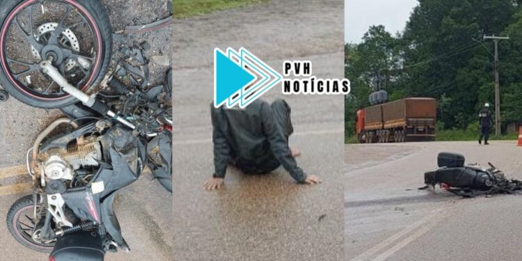 LIVRAMENTO: Entregador escapa após carreta esmagar moto na Estrada da Penal