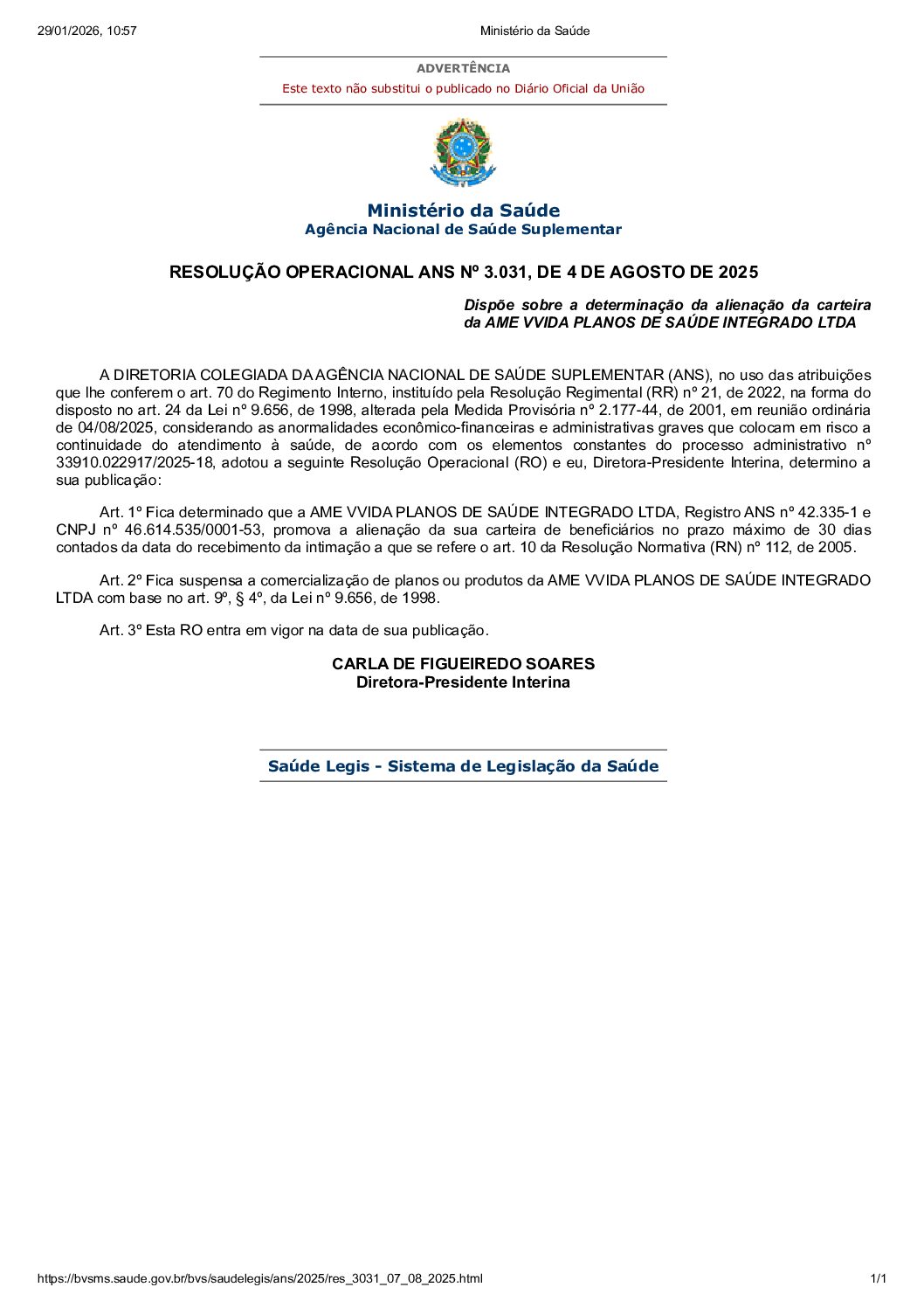 URGENTE – ANS já havia determinado alienação da carteira do Plano Viva Vida por graves irregularidades financeiras