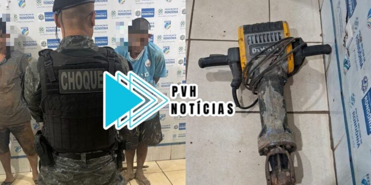 CAI N’ÁGUA: BPChoque prende dupla com martelete furtado de obra no centro de Porto Velho
