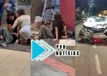 NA ABUNÃ: Motorista de Azera foge após grave acidente com casal em moto no centro