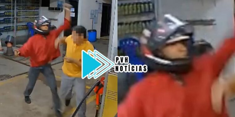 VÍDEO: Funcionário é agredido a coronhadas por bandidos durante assalto em posto de combustíveis