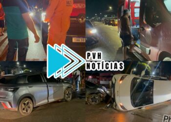 URGENTE: Acidente com capotamento de carro de app deixa dois feridos na capital