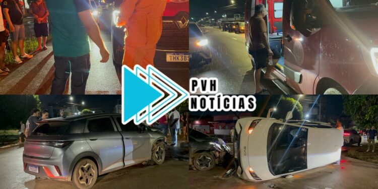 URGENTE: Acidente com capotamento de carro de app deixa dois feridos na capital