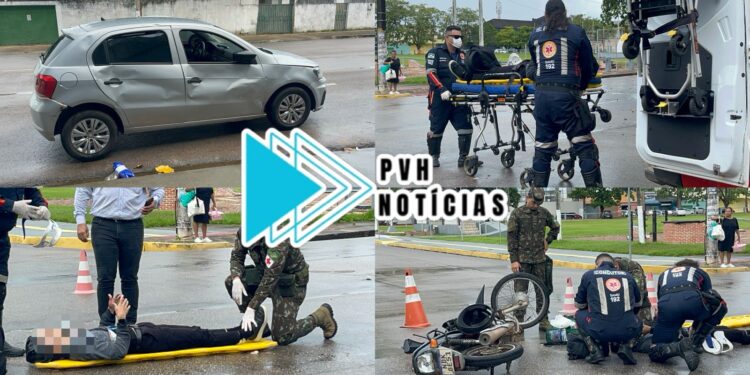URGENTE: Motociclista fica ferido em grave acidente na frente da 17ª Brigada de Selva