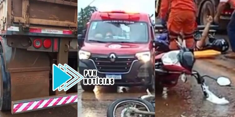 URGENTE: Motociclista fica ferido após batida em traseira de carreta na cabeceira da ponte em Porto Velho