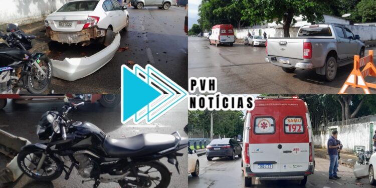 URGENTE: Batida entre carros deixa motorista ferida no centro de Porto Velho