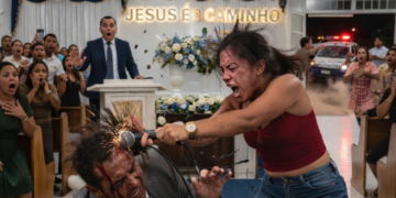 NO ALTAR: Ex-namorada usa microfone para desmascarar e agredir pastor em templo de oração na leste