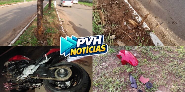 NA ESCURIDÃO: Motociclista bate em árvore após perder controle em lombada na RJ