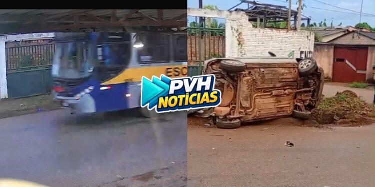 VÍDEO: Carro capota depois de ser arrastado por ônibus escolar na zona leste