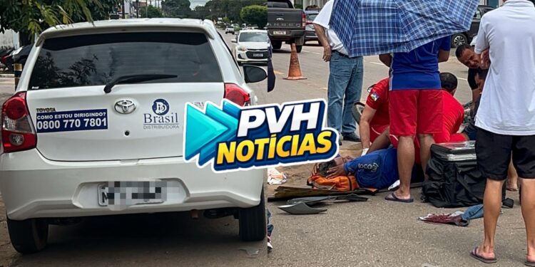 CONTRAMÃO: motoboy quebra perna em batida de frente com Etios no centro