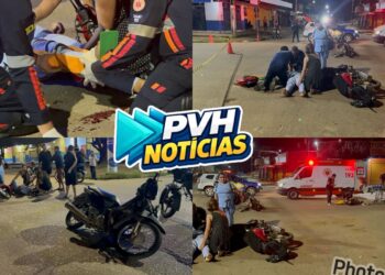 URGENTE: Motociclistas ficam feridos após colisão no bairro Cai N’água, em Porto Velho