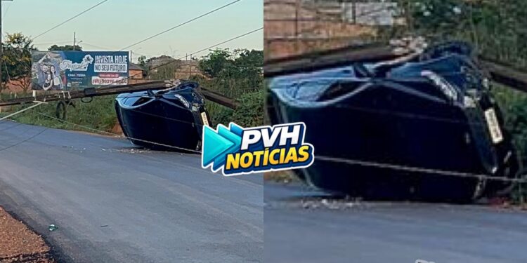URGENTE: Motorista de Fusion foge correndo depois de capotar e derrubar poste na zona sul