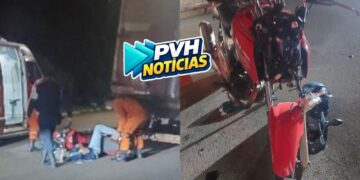PERDEU CONTROLE: Motociclista bate em traseira de caminhão estacionado e fica gravemente ferido