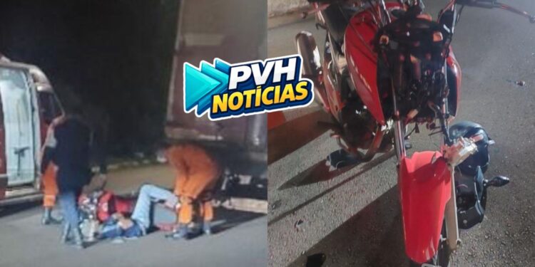 PERDEU CONTROLE: Motociclista bate em traseira de caminhão estacionado e fica gravemente ferido